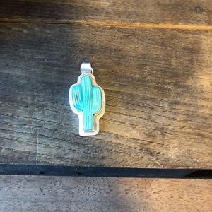 Native American made genuine turquoise cactus pendant!